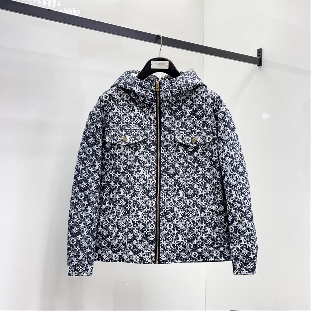 Louis Vuitton Navy and White Monogram Quilted Hooded Puffer Jacket